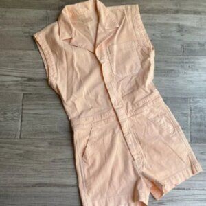 MOTHER Denim Romper Sleeveless Shorts Zipper/Snap Front Closure Light Orange MED